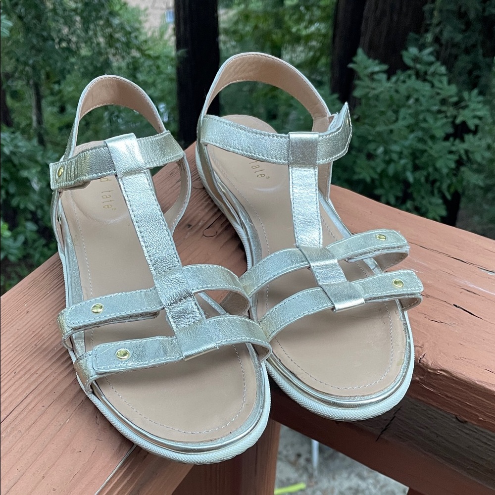 David Tate Leather Metallic Gold Women's Adjustable Sport Sandals Sz 11N MINT